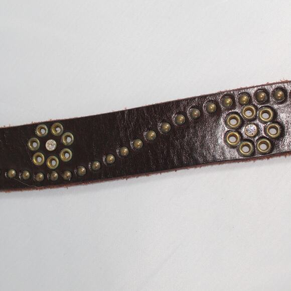 Black & Brown London vintage 90s leather bling rodeo studded floral belt Small - Picture 2 of 7